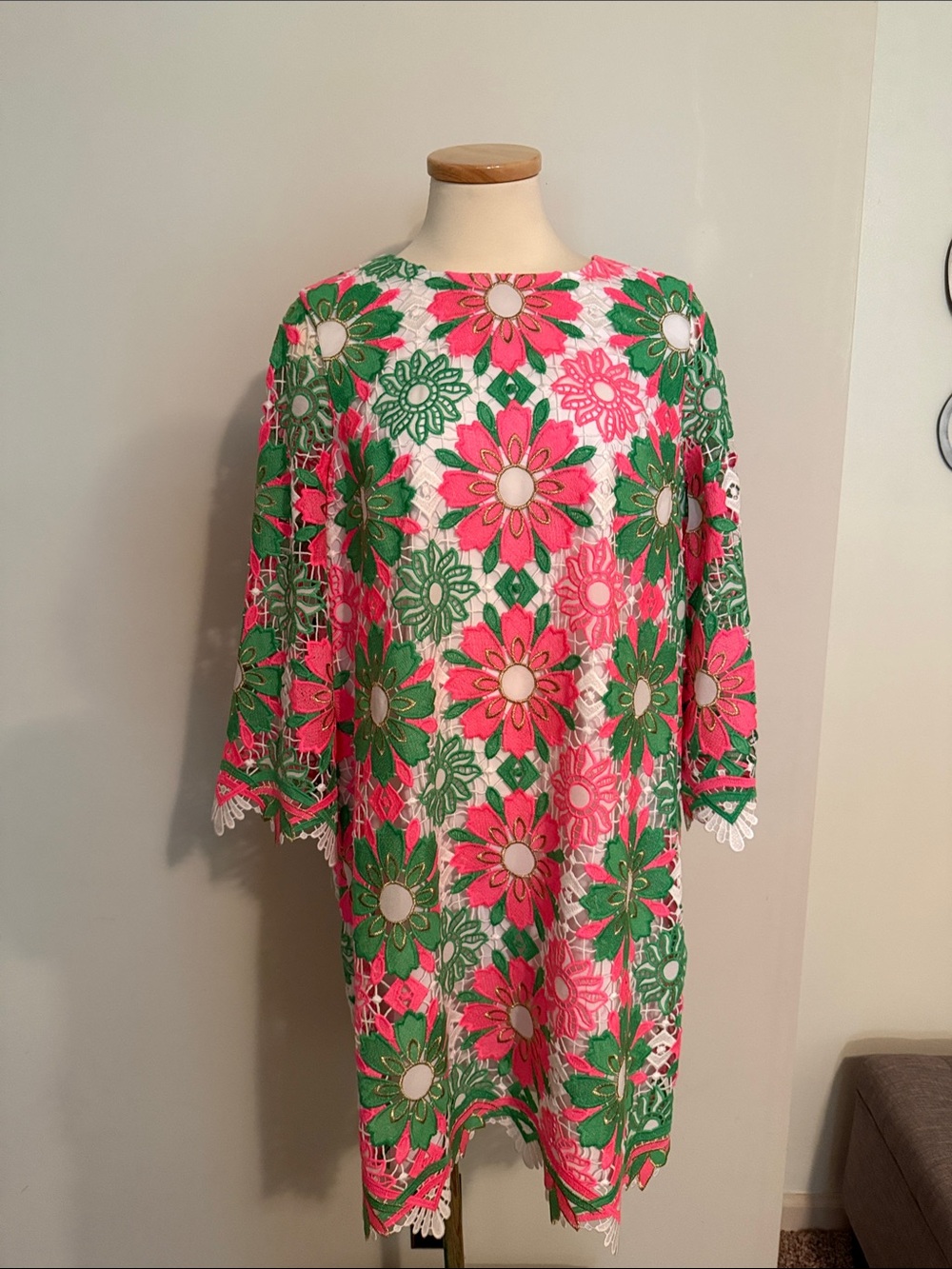 Lilly Pulitzer Pink and Green Floral Crochet Tunic Dress